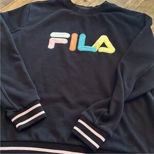 Vintage FILA Monogram Varsity Sweatshirt. Women’s Sz-L Neon | Retro | Y2K